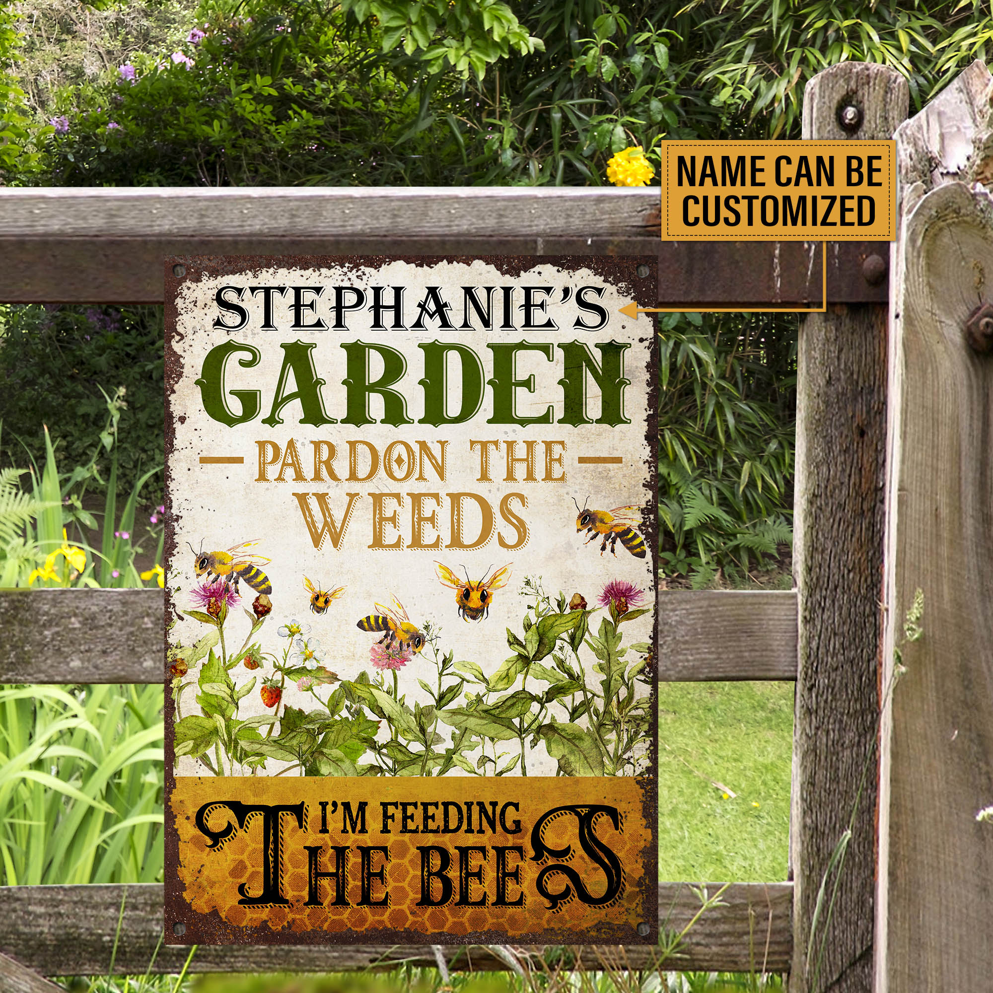 Personalized Bee Garden Pardon The Weeds Customized Classic Metal Signs
