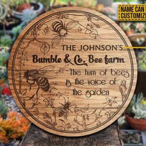 Personalized Bee The Voice Of Garden Customized Wood Circle Sign 1