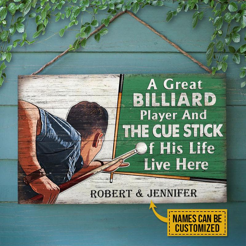 Personalized Billiard Great Couple Live Here Customized Wood Rectangle Sign