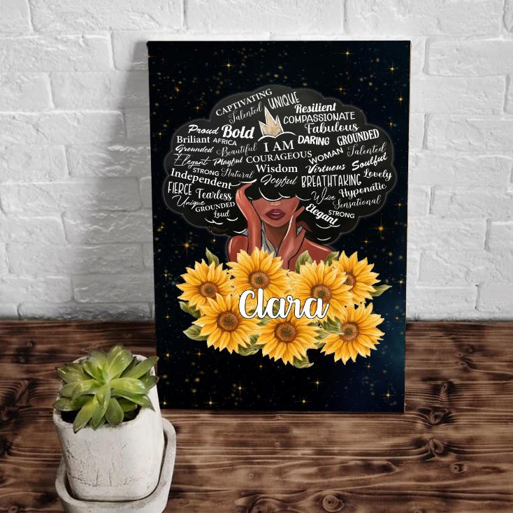 African American Black Queen Girl And Sunflowers Canvas