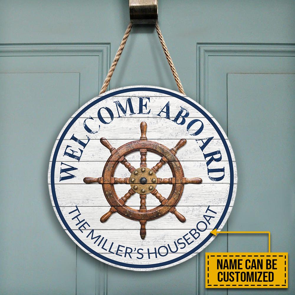 Personalized Boating Welcome Aboard Customized Wood Circle Sign ...