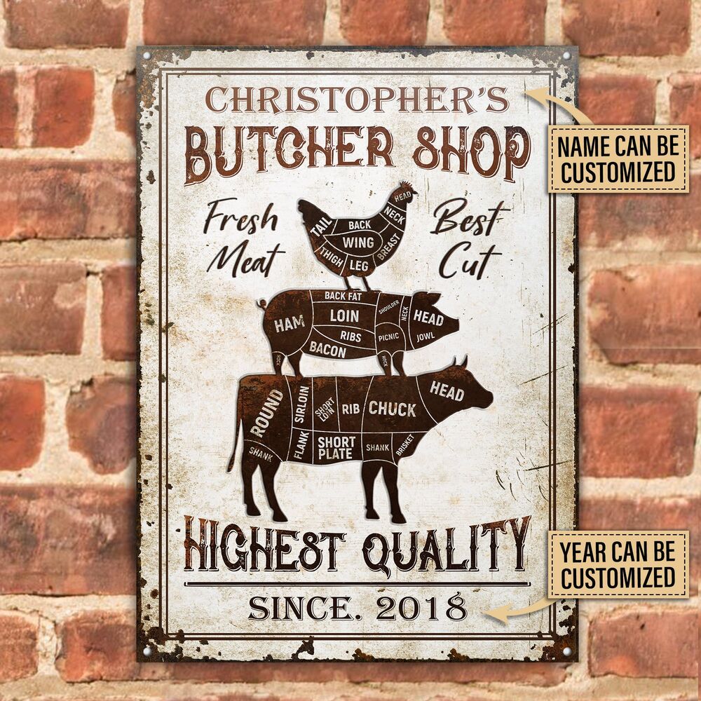 Personalized Butcher Fresh Meat Customized Classic Metal Signs ...