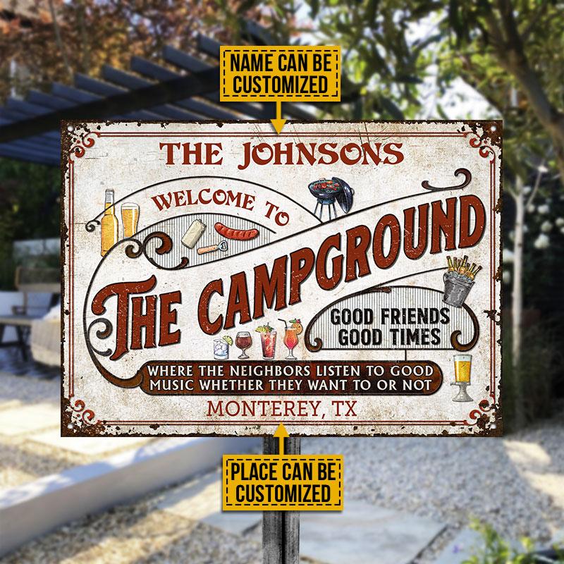 Personalized Campground Grilling Red Listen To The Good Music Custom Classic Metal Signs