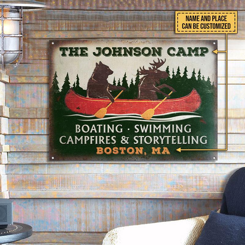 Personalized Camping Bear Campfire Storytelling Customized Classic Metal Signs