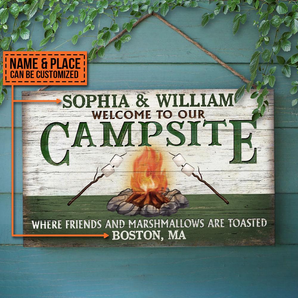 Personalized Camping Friends And Marshmallows Customized Wood Rectangle Sign