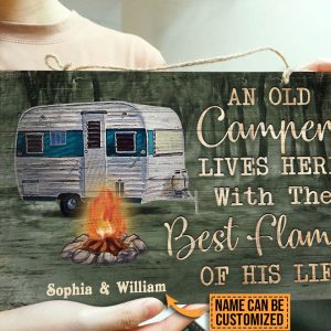 Personalized Camping Green An Old Camper Customized Wood Rectangle Sign 2