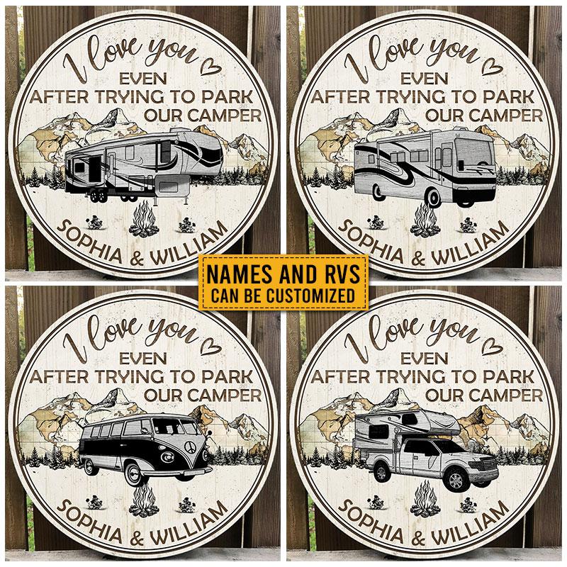 Personalized Camping Map I Love You Custom Wood Circle Sign 1
