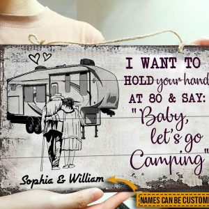 Personalized Camping Sketch 5th Wheel Hold Your Hand Customized Wood Rectangle Sign 2