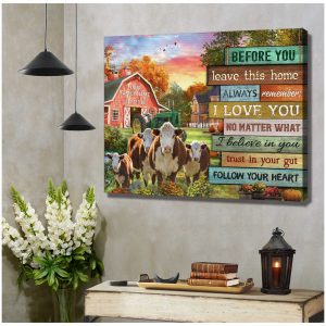 Personalized Canvas Beautiful Barn View And Hereford Cows When You Leave This Home Always Remember That Custom Name And Date Canvas Prints Wall Art Decor 1