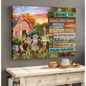 Personalized Canvas Beautiful Barn View And Hereford Cows When You Leave This Home Always Remember That Custom Name And Date Canvas Prints Wall Art Decor