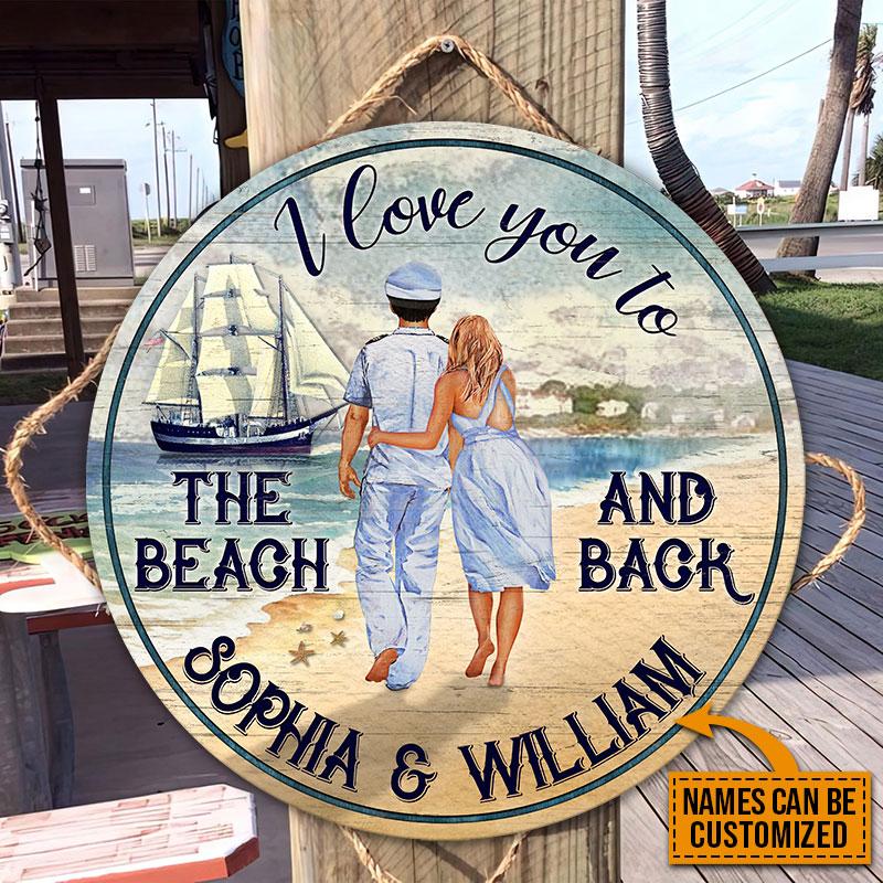 Personalized Captain Couple I Love You Customized Wood Circle Sign