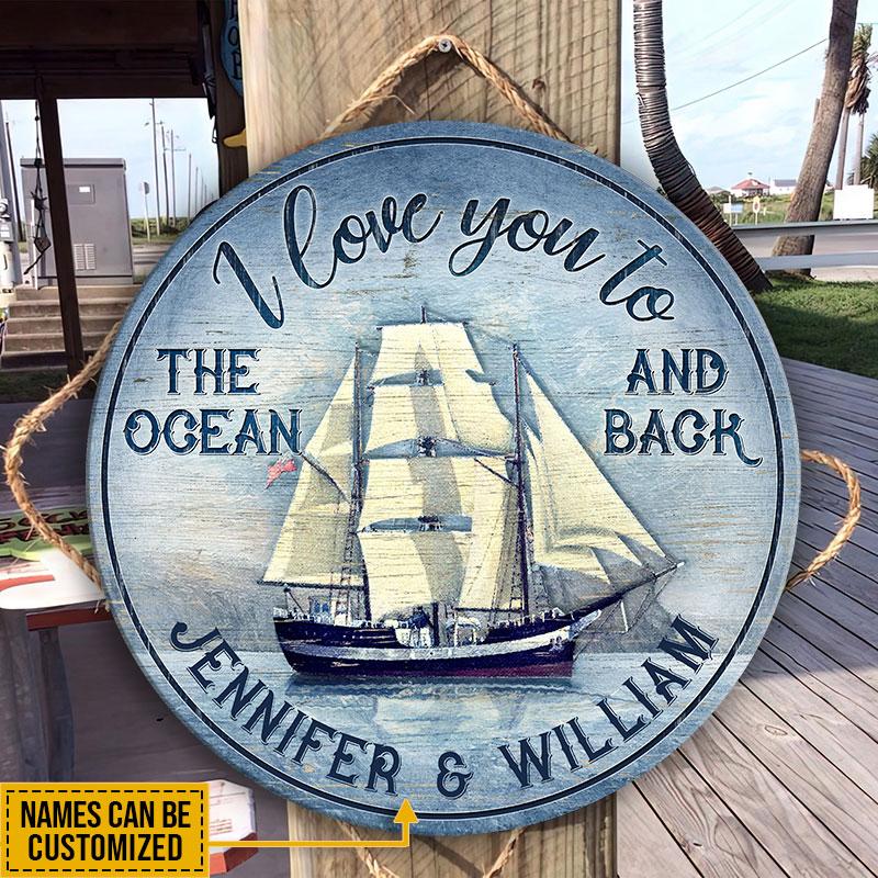 Personalized Captain I Love You To The Ocean And Back Customized Wood Circle Sign