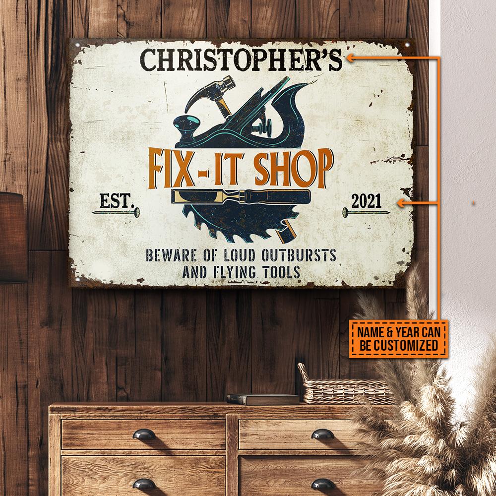 Personalized Carpenter Fix-It Shop Customized Classic Metal Signs