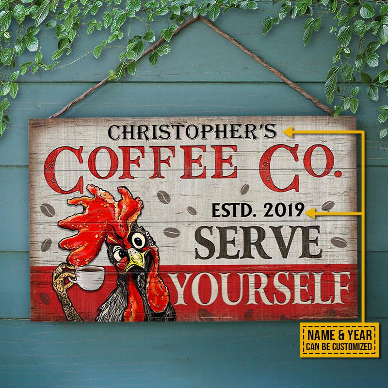 Personalized-Chicken-Coffee-Serve-Yourself-Customized-Wood-Rectangle-Sign-1 Personalized Chicken Coffee Serve Yourself Customized Wood Rectangle Sign 1