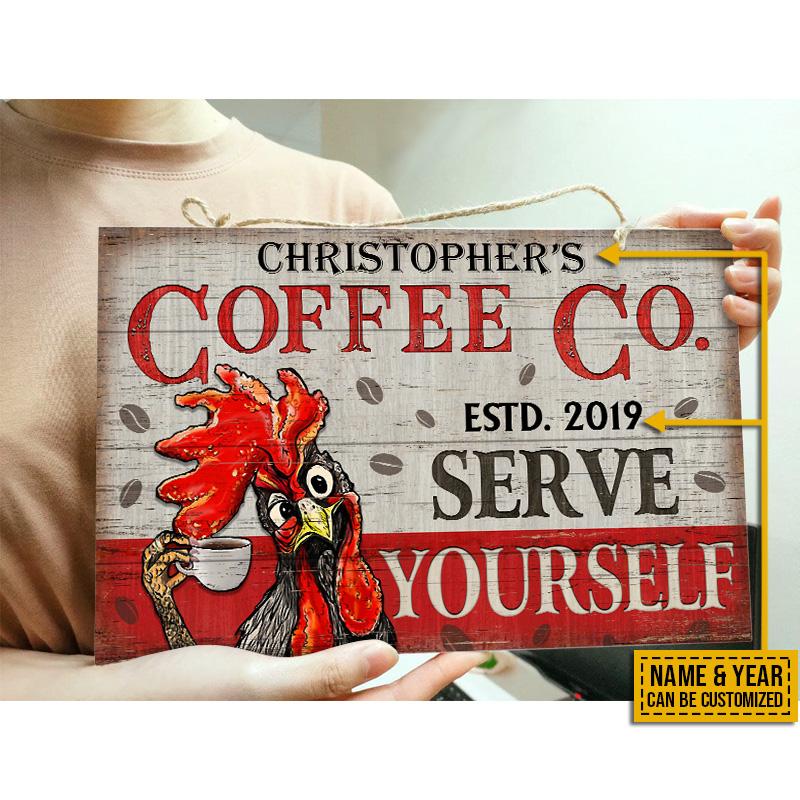 Personalized-Chicken-Coffee-Serve-Yourself-Customized-Wood-Rectangle-Sign-2 Personalized Chicken Coffee Serve Yourself Customized Wood Rectangle Sign 2