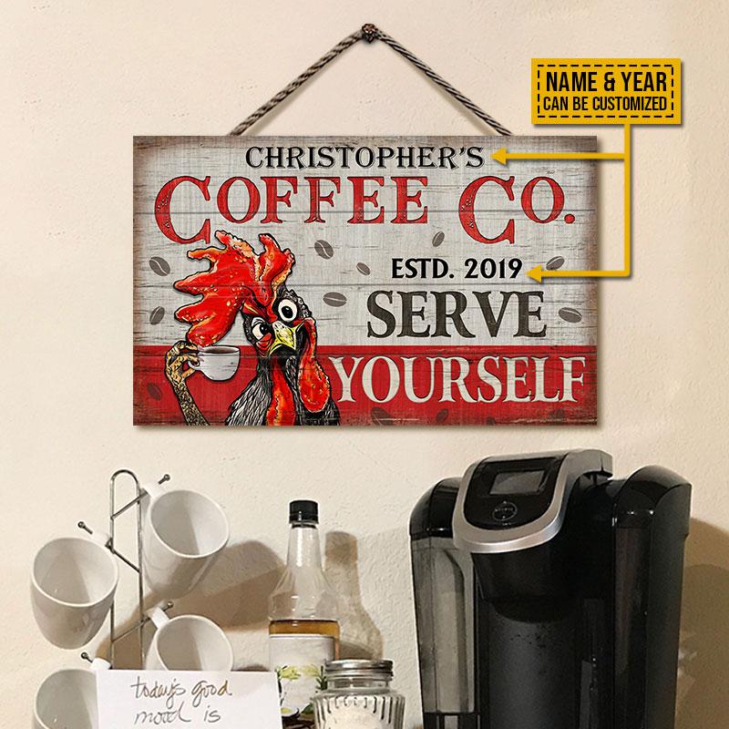 Personalized-Chicken-Coffee-Serve-Yourself-Customized-Wood-Rectangle-Sign Personalized Chicken Coffee Serve Yourself Customized Wood Rectangle Sign