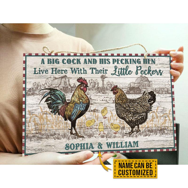 Personalized-Chicken-Couple-Live-Here-Little-Peckers-Customized-Wood-Rectangle-Sign-2 Personalized Chicken Couple Live Here Little Peckers Customized Wood Rectangle Sign 2