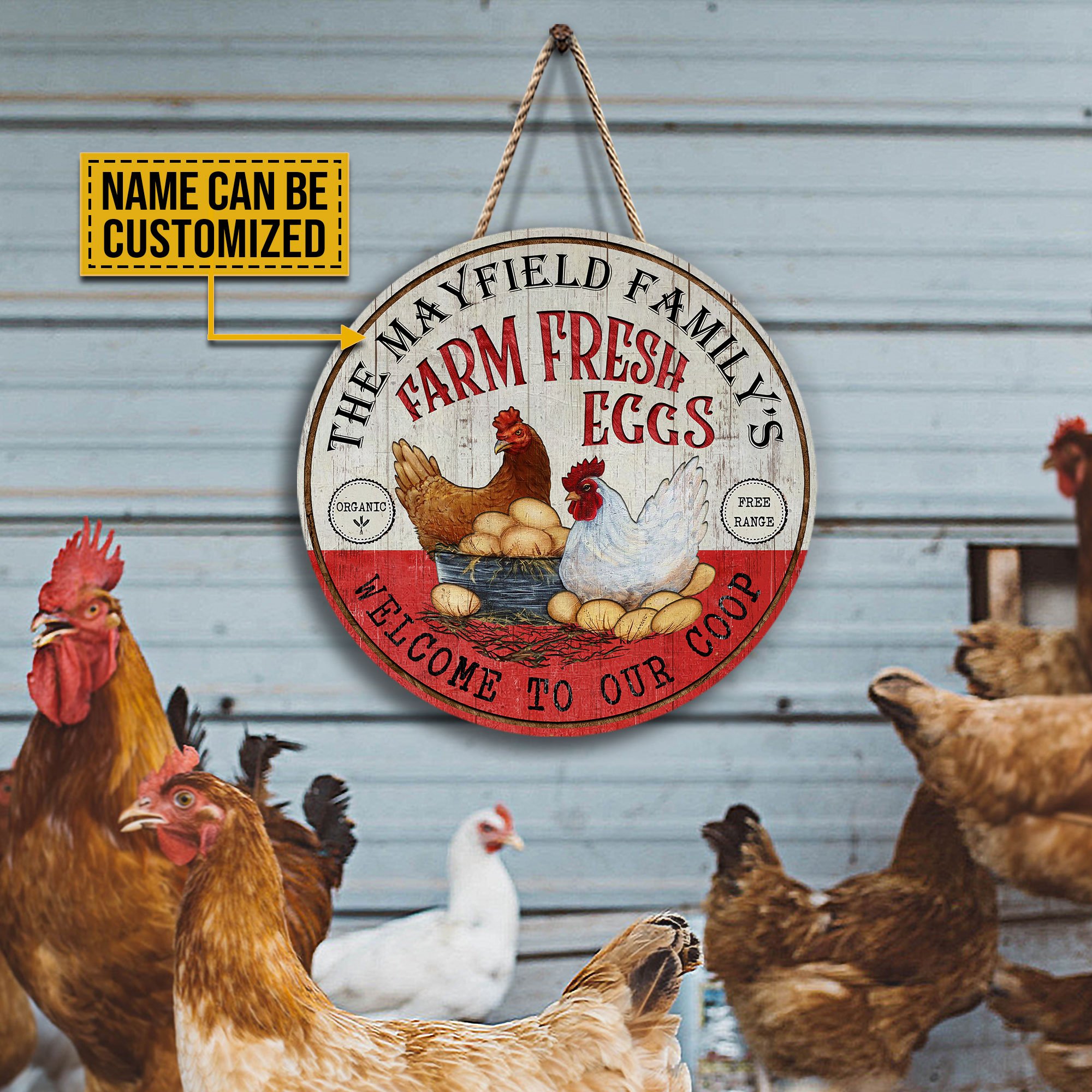 Personalized Chicken Farm Fresh Eggs Customized Wood Circle Sign