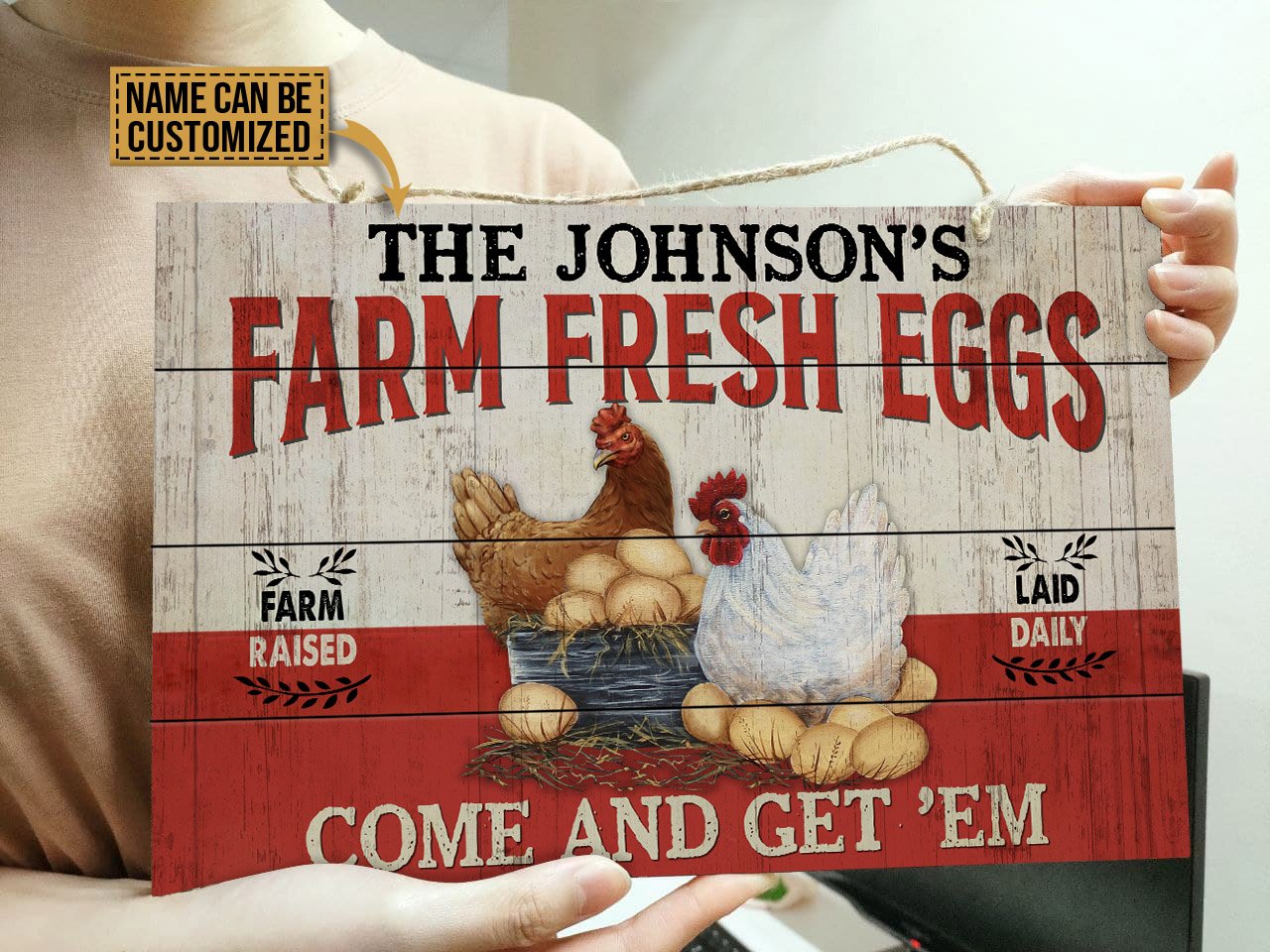 Personalized-Chicken-Farm-Fresh-Eggs-Customized-Wood-Rectangle-Sign-3 Personalized Chicken Farm Fresh Eggs Customized Wood Rectangle Sign 3