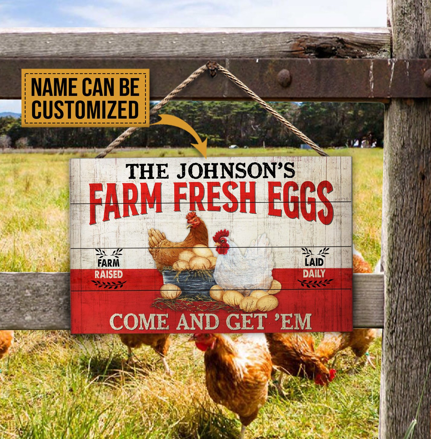Personalized-Chicken-Farm-Fresh-Eggs-Customized-Wood-Rectangle-Sign Personalized Chicken Farm Fresh Eggs Customized Wood Rectangle Sign