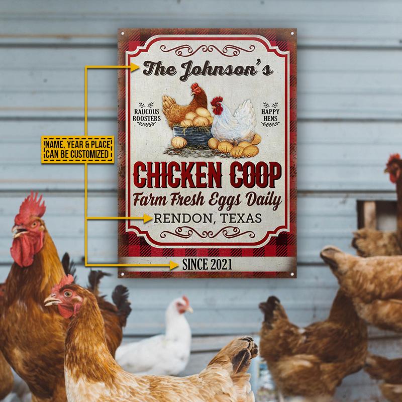 Personalized Chicken Happy Hens Fresh Eggs Daily Flannel Customized Classic Metal Signs