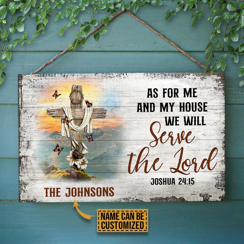Personalized Christian Cross As For Me And My House Custom Wood Rectangle Sign