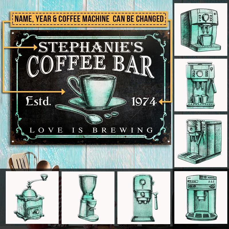 Personalized Coffee Love Is Brewing Customized Classic Metal Signs