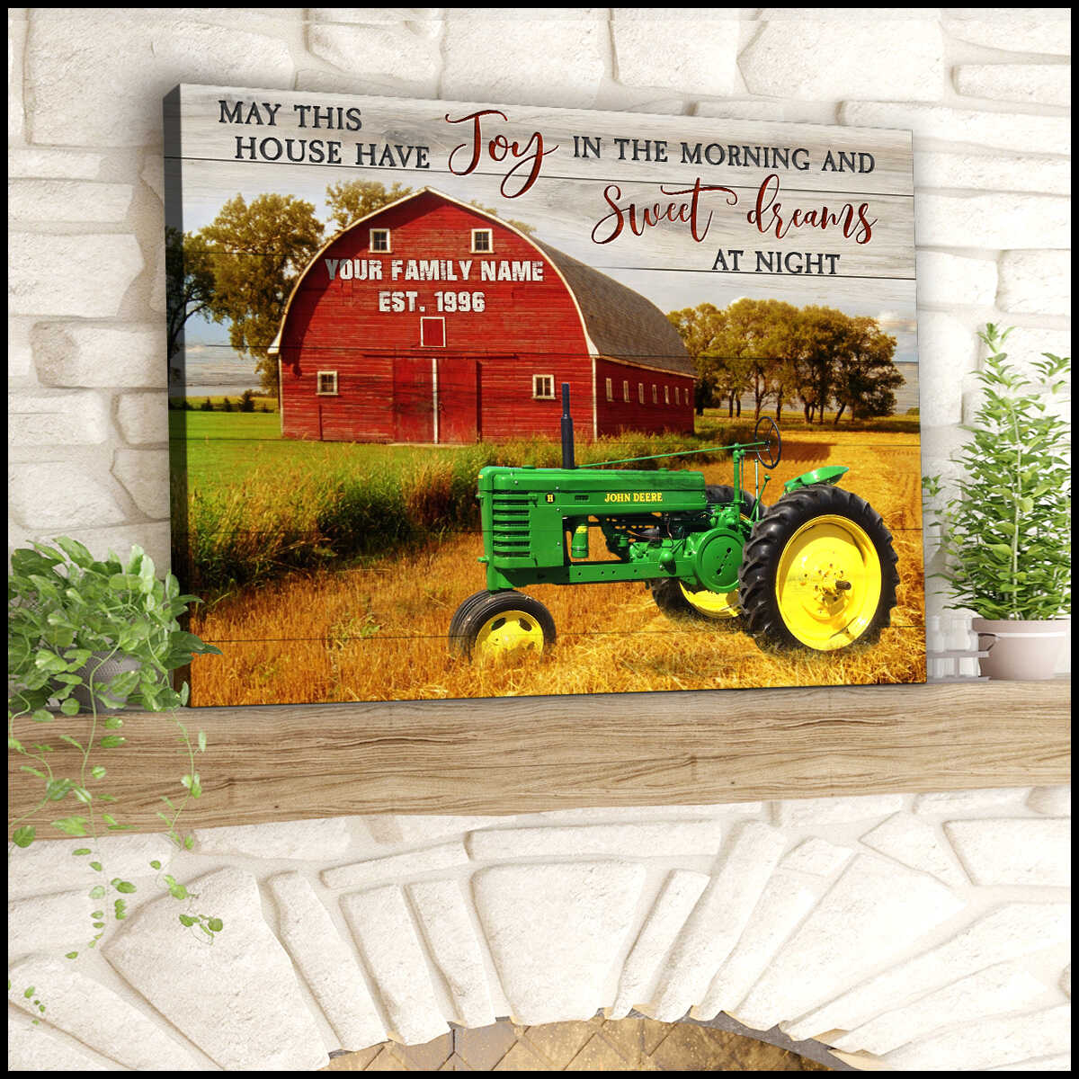 Personalized Country Farm And John Deere Tractor May This House Have Joy In The Morning And Sweet Dreams At Night Custom Name And Date Farmhouse Canvas Prints Wall Art Decor
