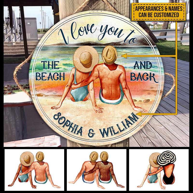 Personalized Couple Beach I Love You Custom Wood Circle Sign