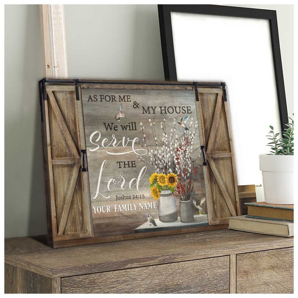 Personalized Custom Family Name Window Canvas Pussy Willow And Sunflowers And Hummingbirds Wall Art Decor As For Me And My House We Will Serve The Lord