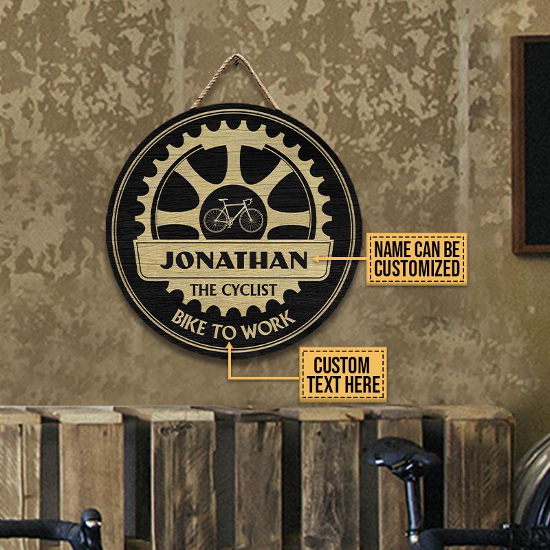 Personalized Cycling The Cyclist Customized Wood Circle Sign
