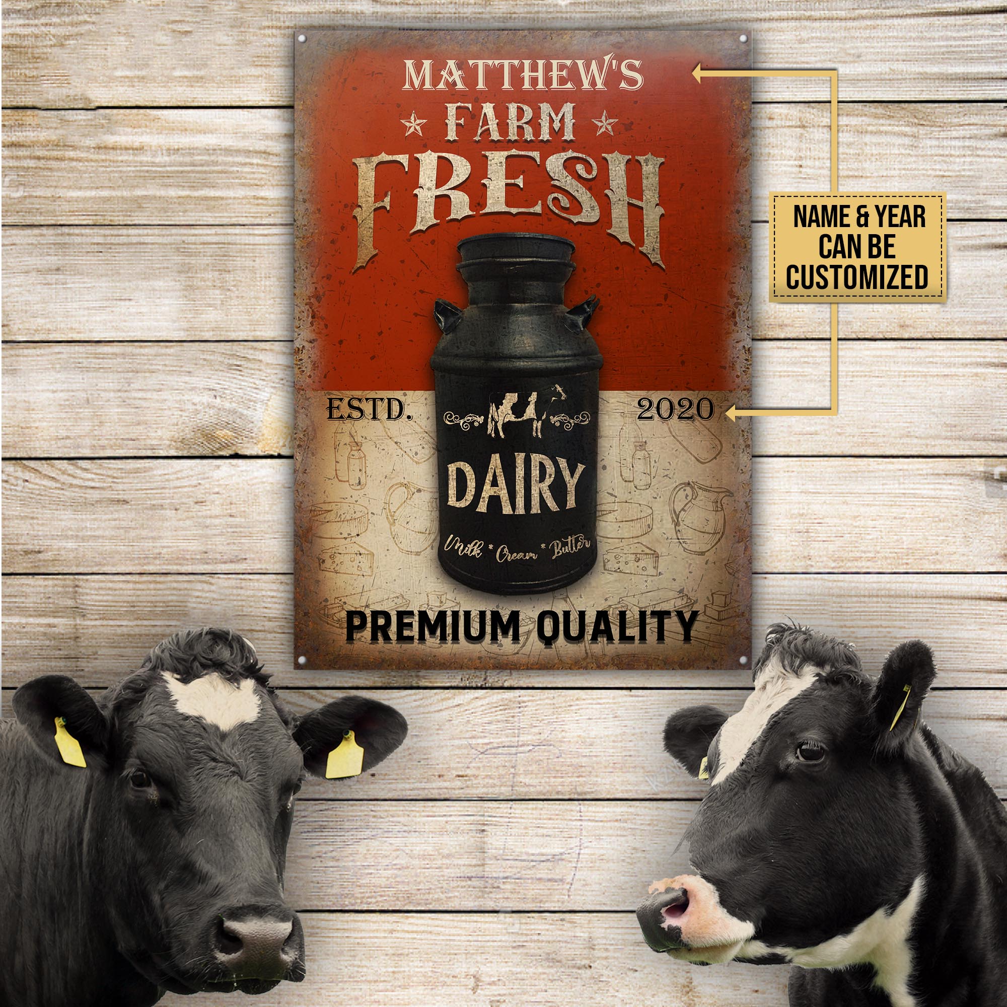 Personalized Dairy Cow Farming Farm Fresh Customized Classic Metal Signs
