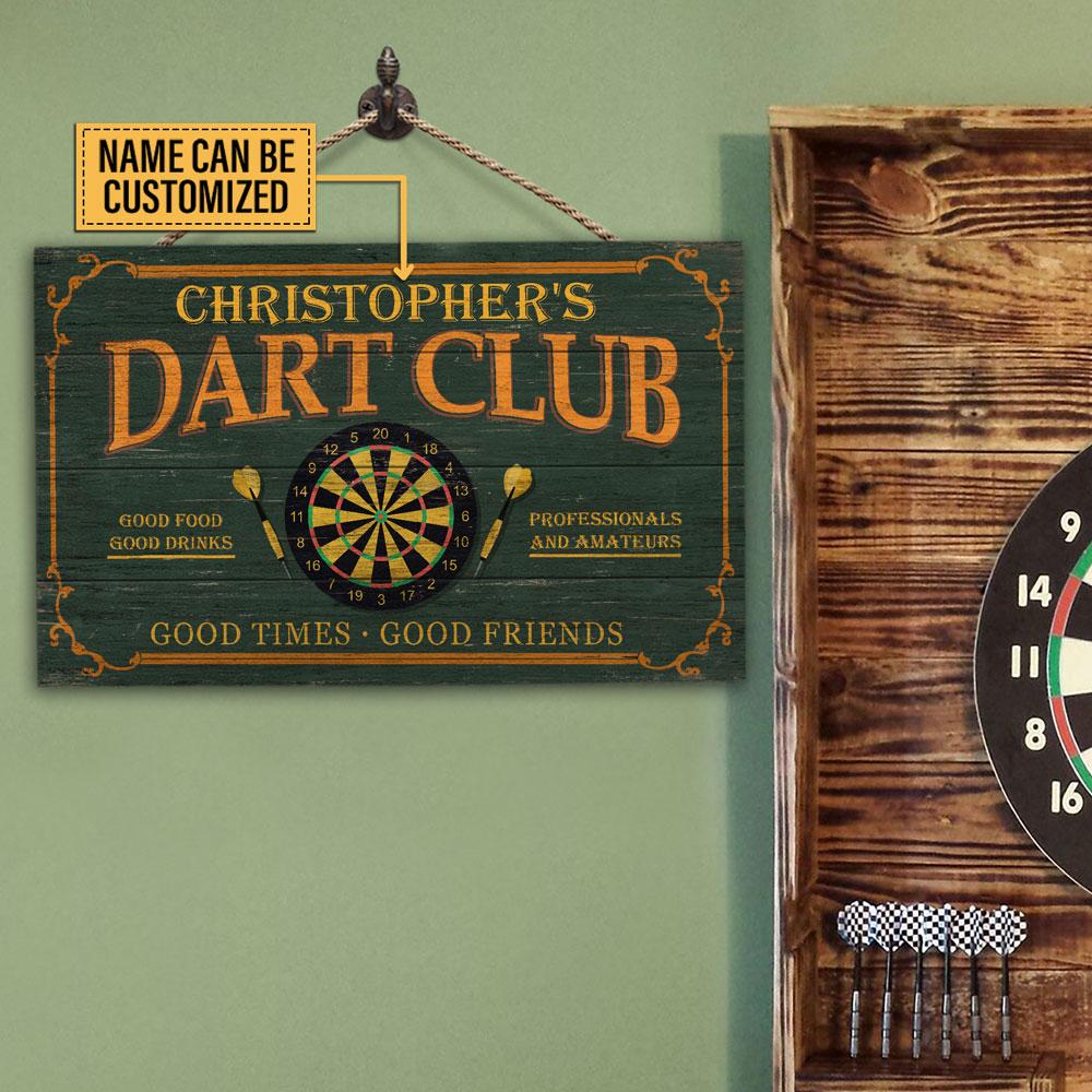 Personalized Darts Club Good Times Good Friends Customized Wood Rectangle Sign