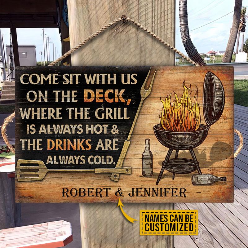 Personalized Deck Come Sit Custom Wood Rectangle Sign