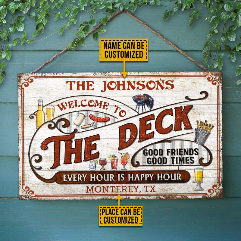 Personalized Deck Grilling Red Happy Hour Custom Wood Rectangle Sign