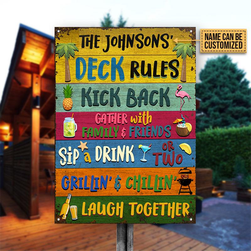 Personalized Deck Rules Kick Back Custom Classic Metal Signs