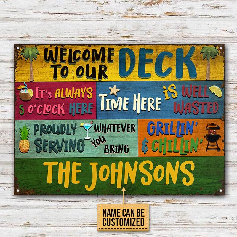 Personalized-Deck-Welcome-Grillin-And-Chillin-Custom-Classic-Metal-Signs-2 Personalized Deck Welcome Grillin And Chillin Custom Classic Metal Signs 2