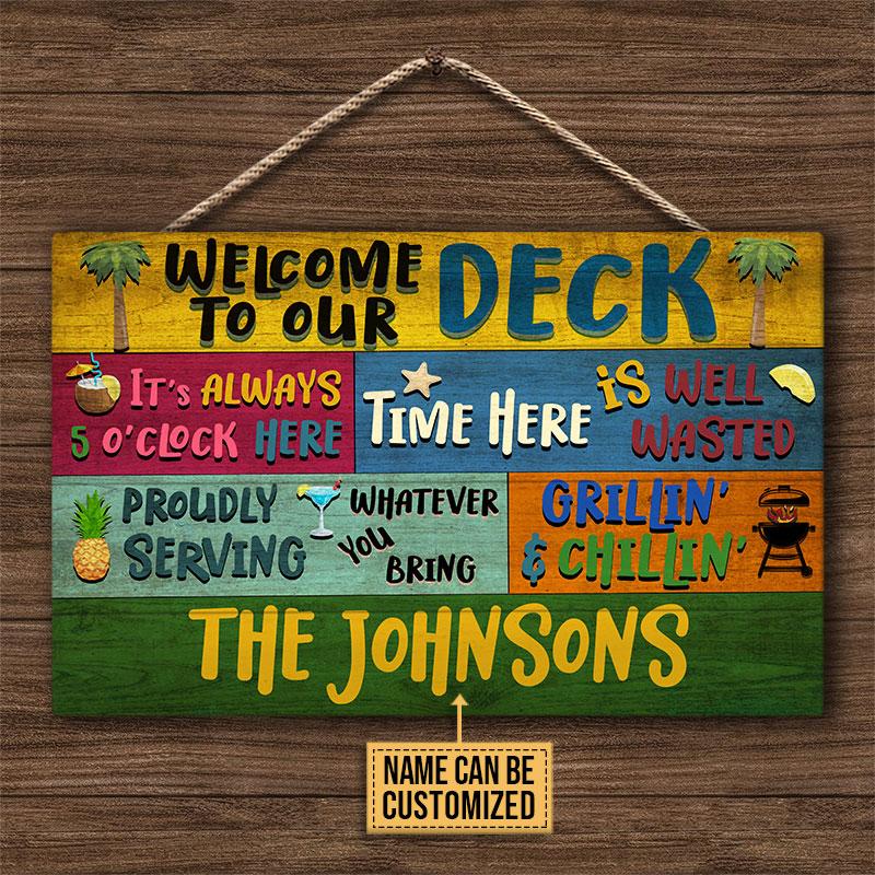 Personalized-Deck-Welcome-Grillin-And-Chillin-Custom-Wood-Rectangle-Sign-3 Personalized Deck Welcome Grillin And Chillin Custom Wood Rectangle Sign 3