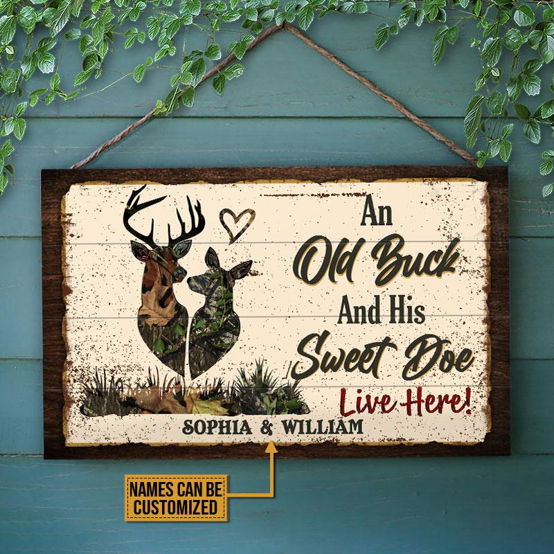 Personalized Deer Buck Live Here Customized Wood Rectangle Sign