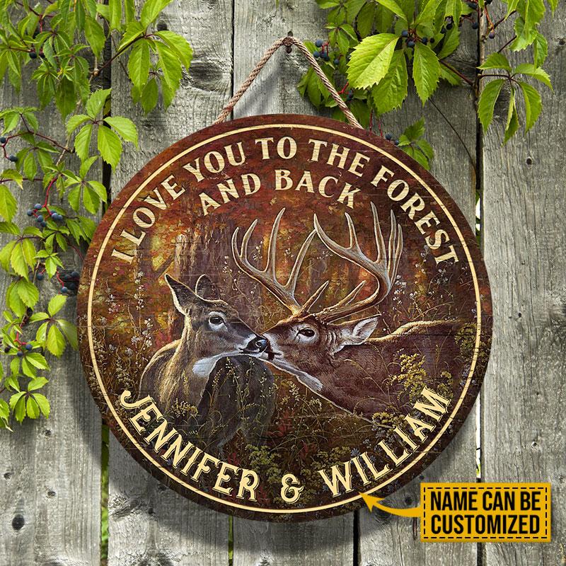 Personalized Deer I Love You To The Forest And Back Customized Wood Circle Sign
