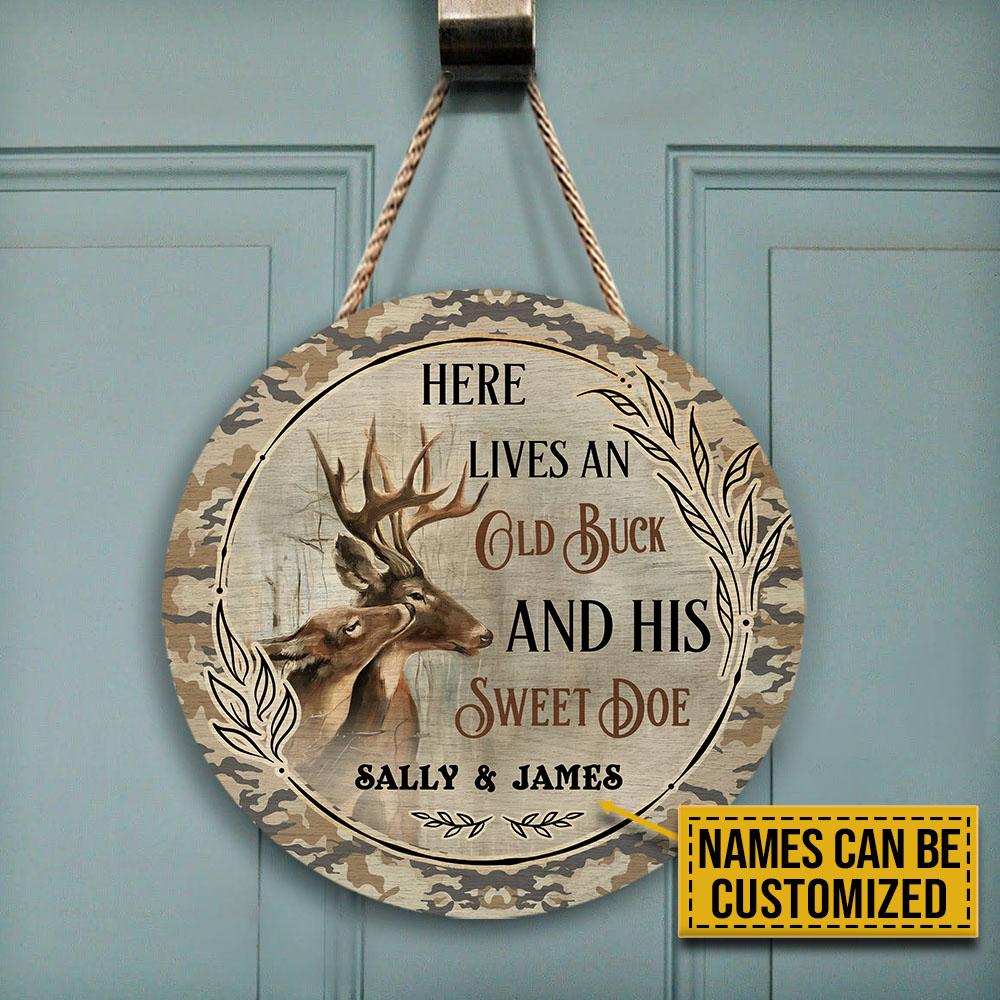 Personalized Deer Lives Old Buck Sweet Doe Customized Wood Circle Sign