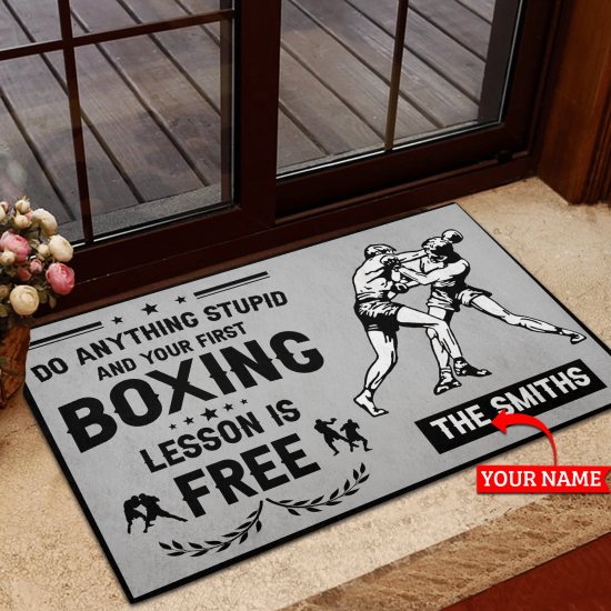 Personalized Do Anything Stupid And Your First Boxing Lesson Is Free Boxing Custom Name Doormat Welcome Mat