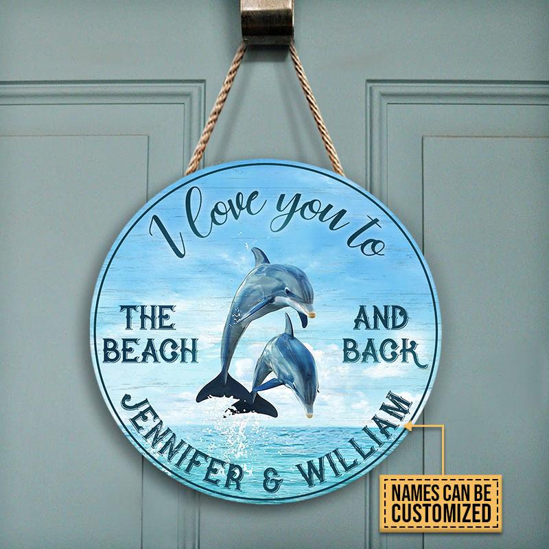 Personalized Dolphin Beach And Back Customized Wood Circle Sign