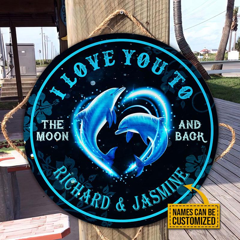 Personalized Dolphin I Love You Customized Wood Circle Sign