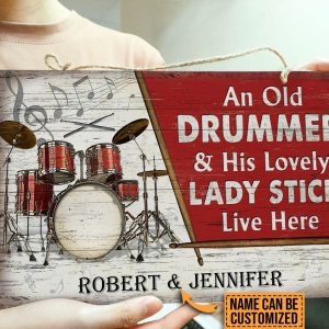Personalized Drum Old Couple Live Here Customized Wood Rectangle Sign 1