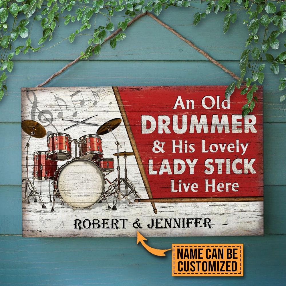 Personalized Drum Old Couple Live Here Customized Wood Rectangle Sign