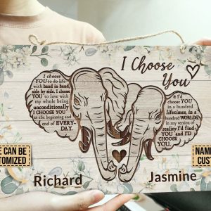 Personalized Elephant I Choose You Customized Wood Rectangle Sign 2
