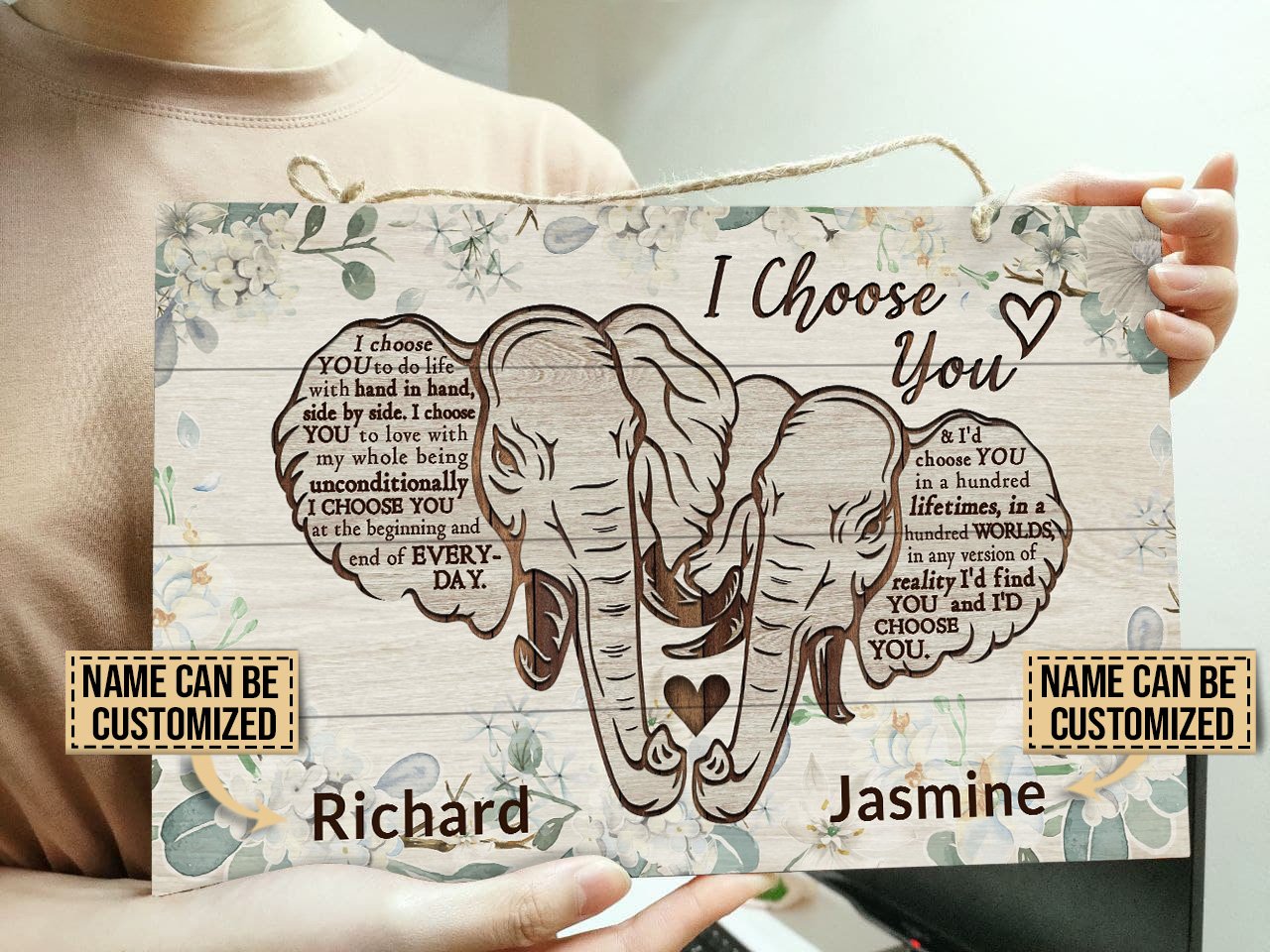 Personalized Elephant I Choose You Customized Wood Rectangle Sign 2