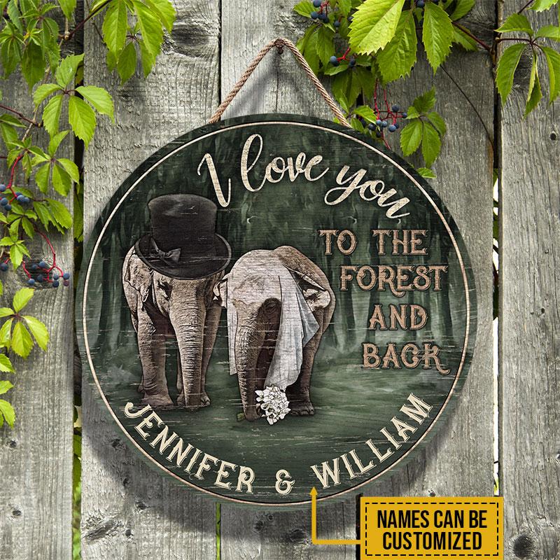 Personalized Elephant I Love You To The Forest And Back Customized Wood Circle Sign