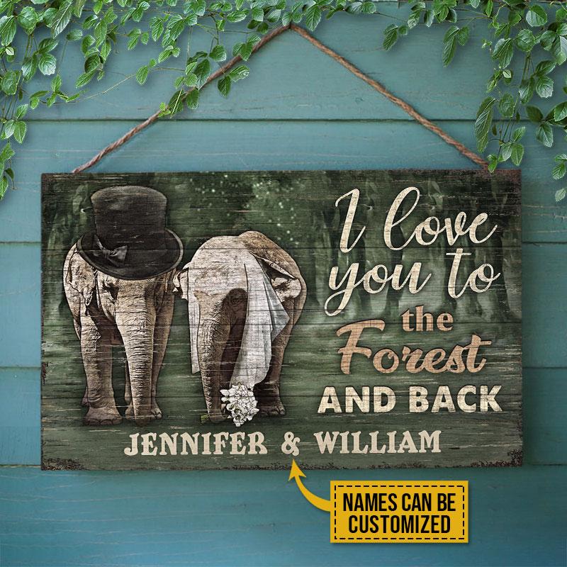 Personalized Elephant I Love You To The Forest And Back Customized Wood Rectangle Sign